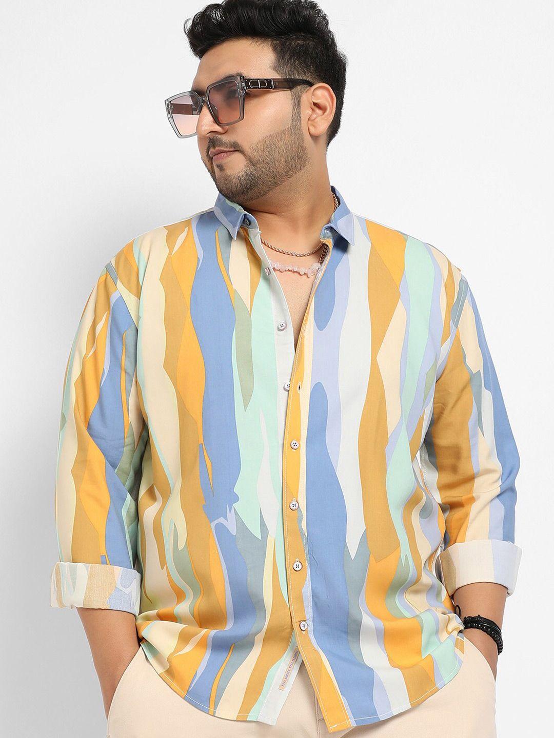 instafab plus men plus size spread collar classic abstract printed casual shirt