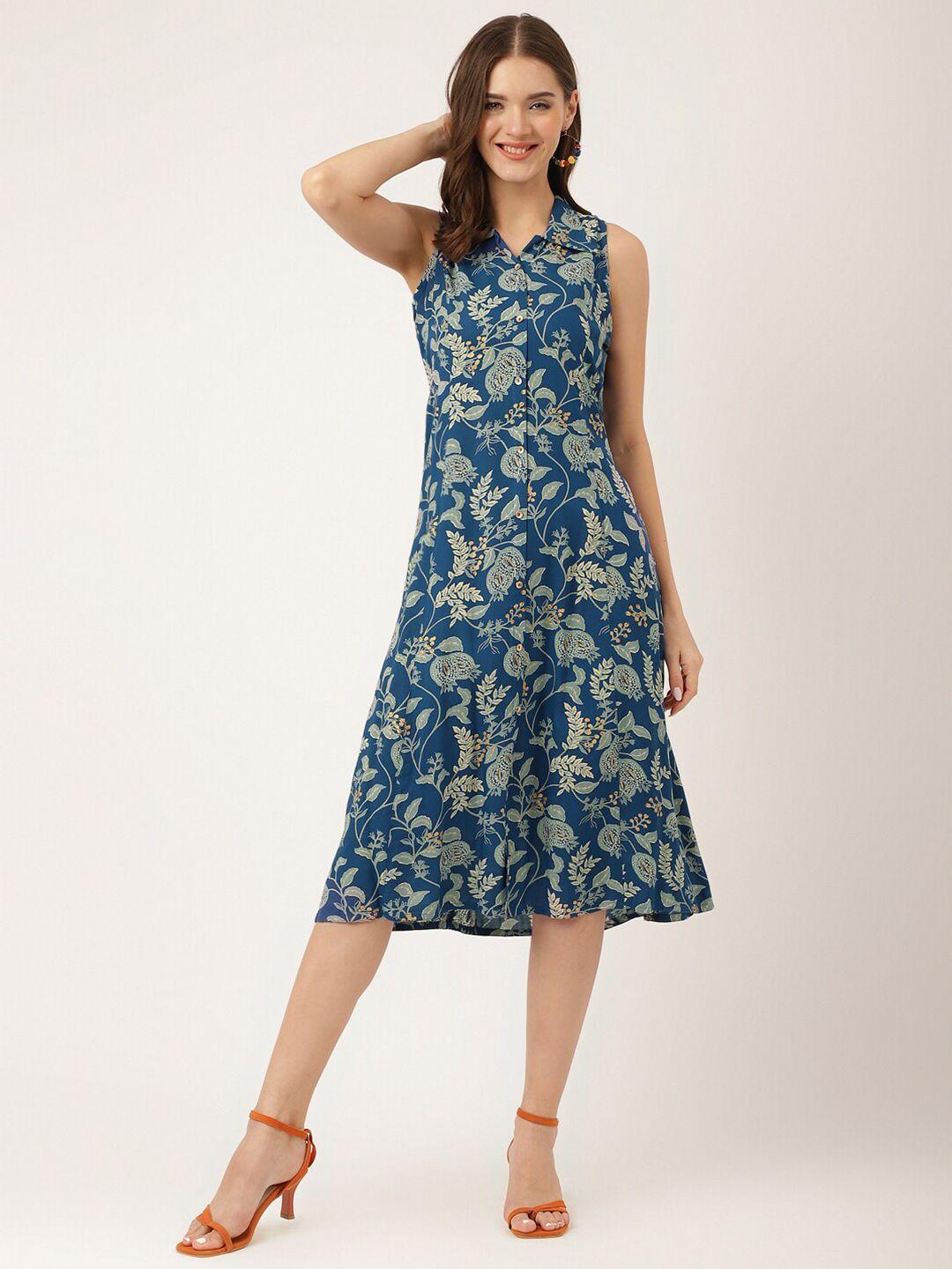 divena floral printed spread collar sleeveless tie-ups detail a-line midi dress