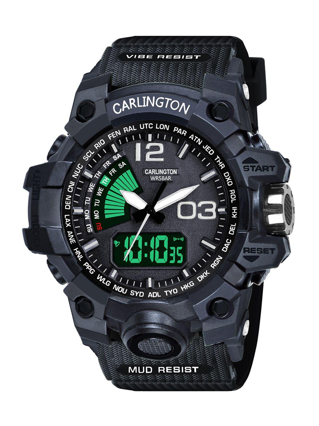 carlington men textured dial & straps analogue and digital watch ct 3366 black