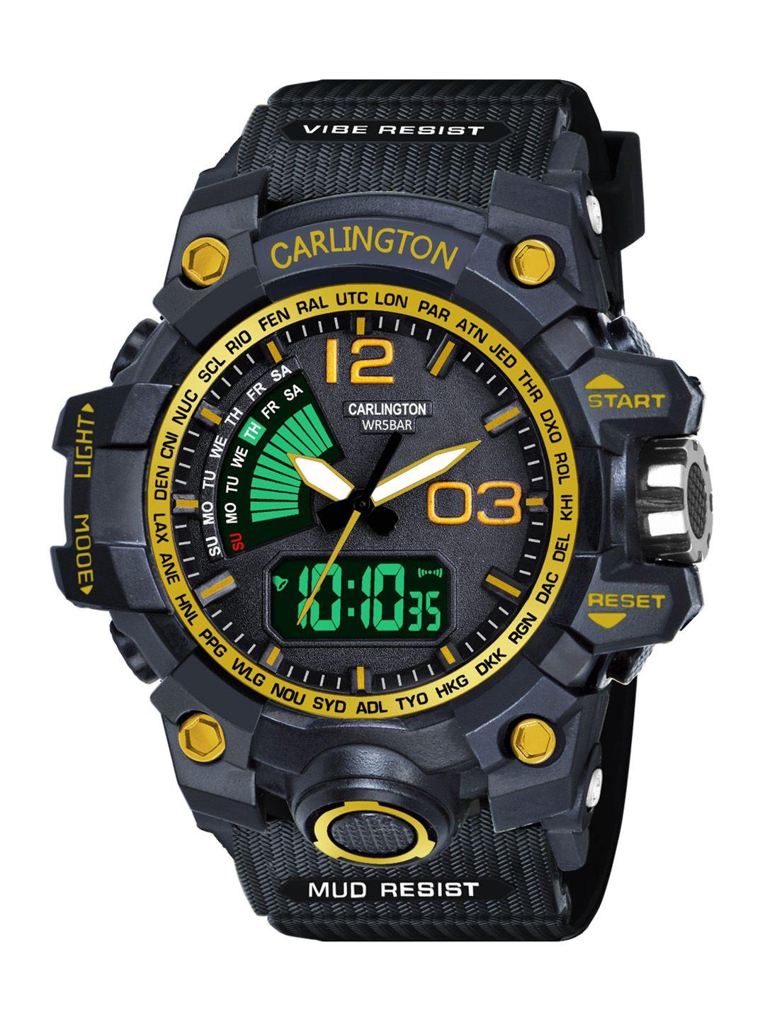 carlington men synthetic straps analogue and digital watch-ct 3366 golden