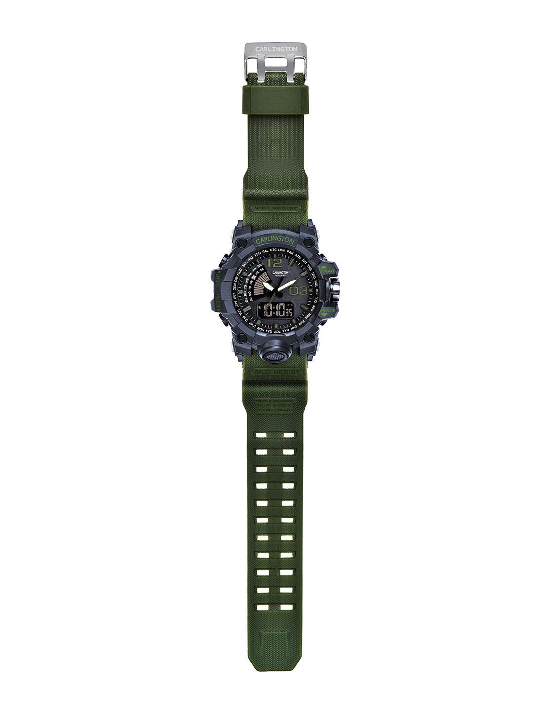 carlington men synthetic straps analogue and digital watch- ct 3366 green