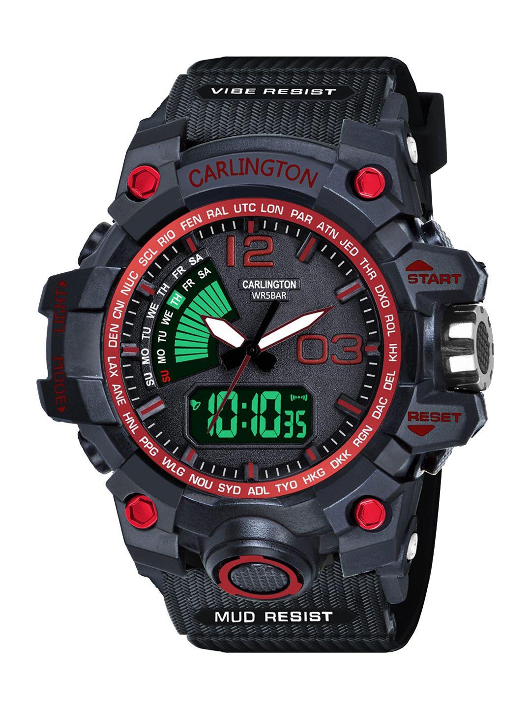 carlington men printed dial straps analogue and digital watch ct 3366 red