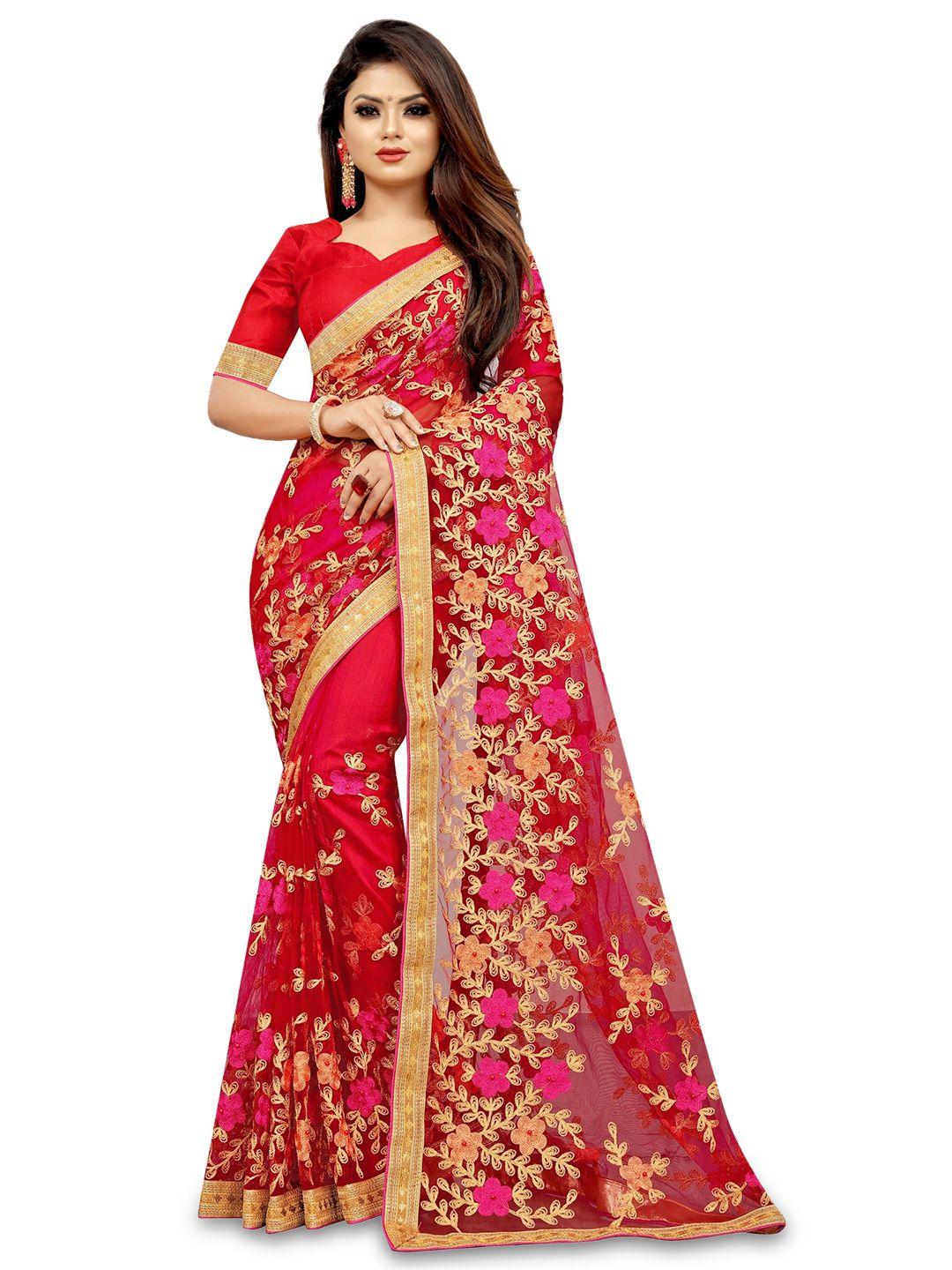 barkiya creation floral embroidered net saree