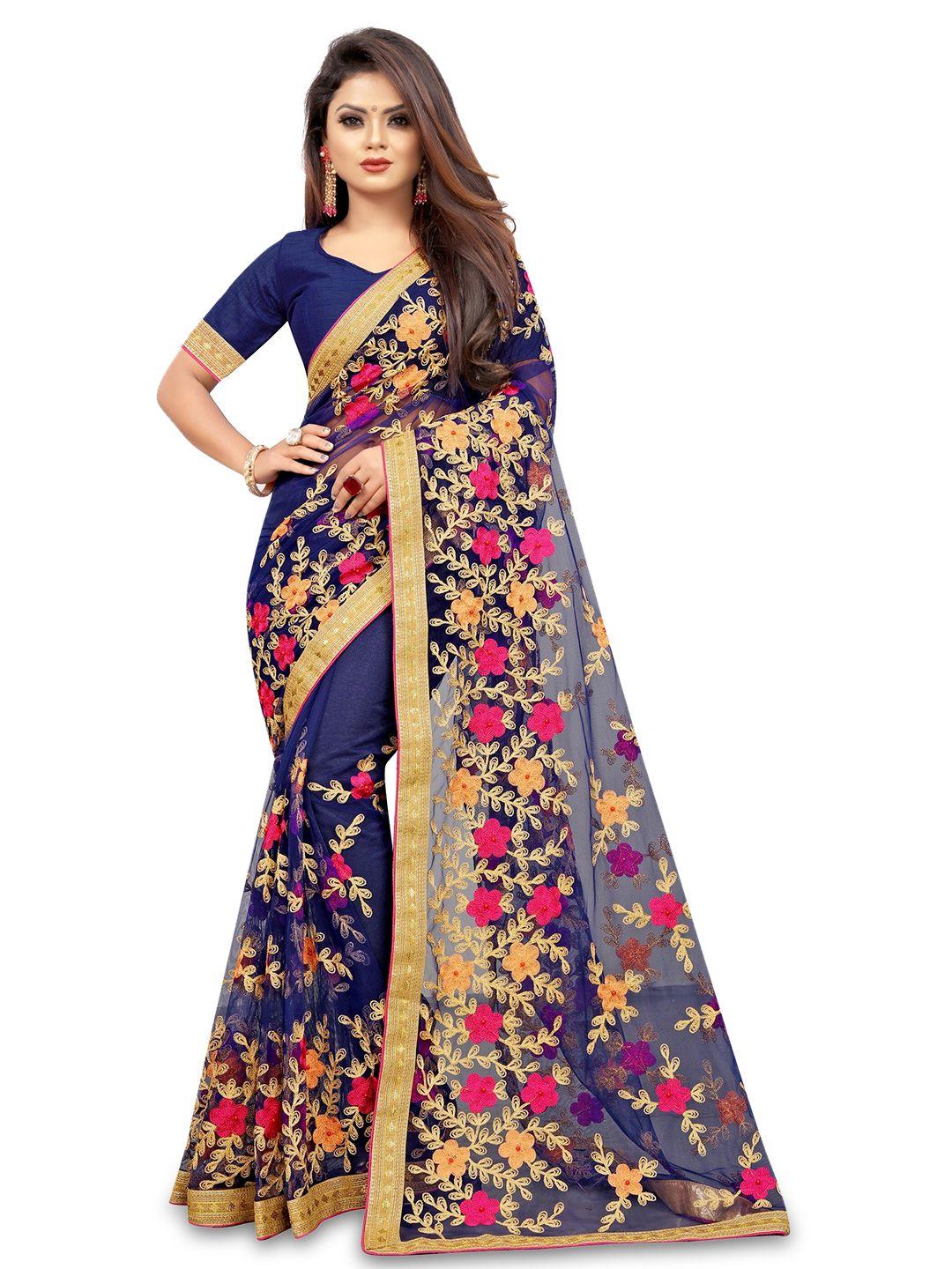 barkiya creation floral embroidered net saree