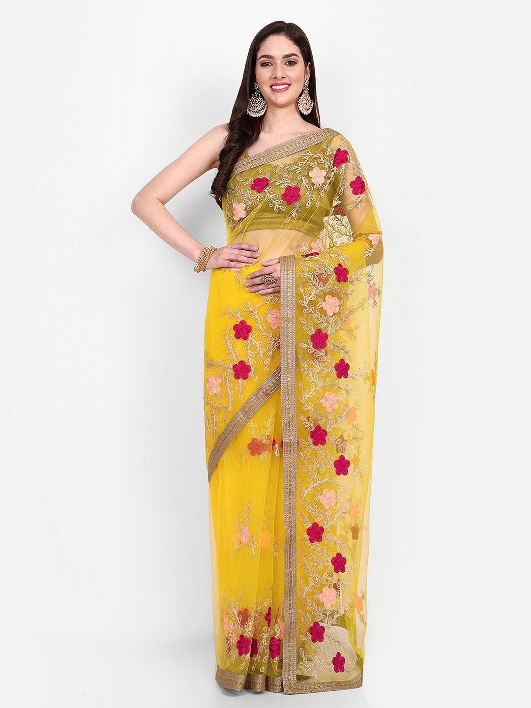 barkiya creation floral embroidered net saree