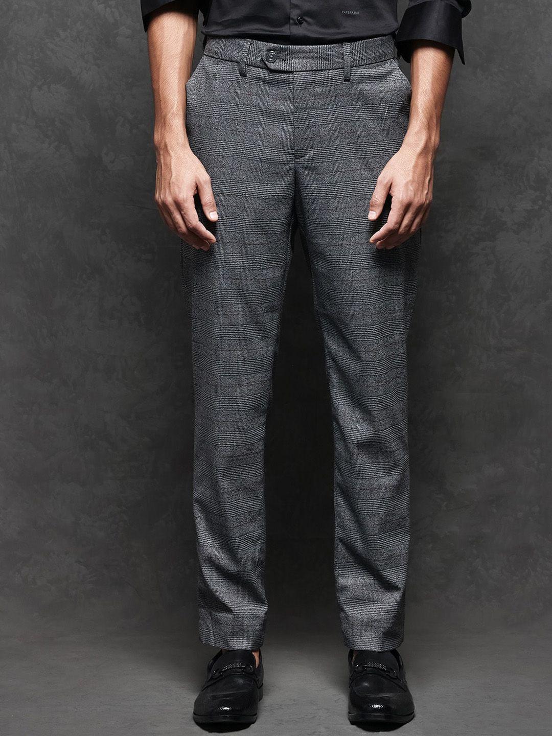 rare rabbit men regular fit mid-rise casual trousers