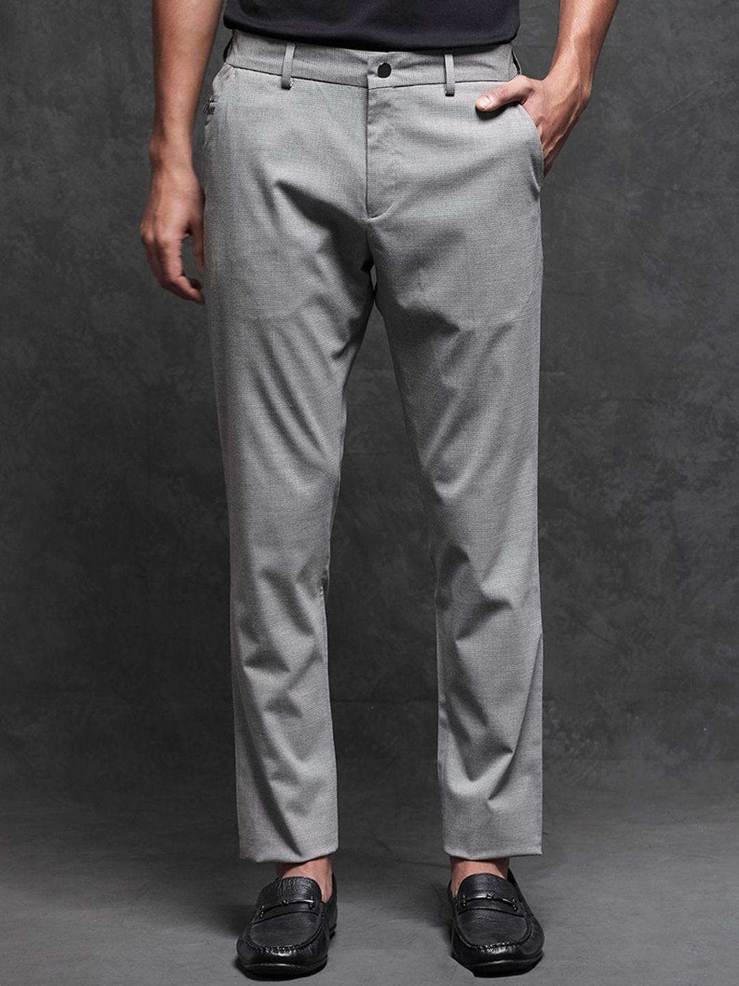 rare rabbit men regular fit mid-rise casual trousers