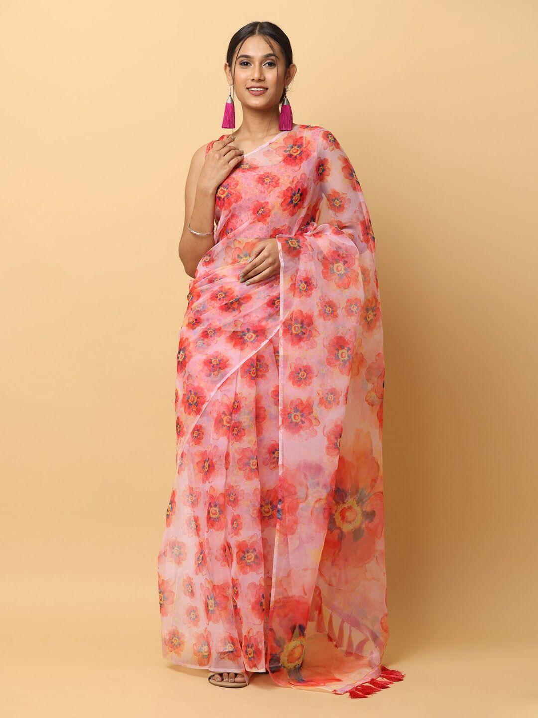 vastranand floral printed organza saree