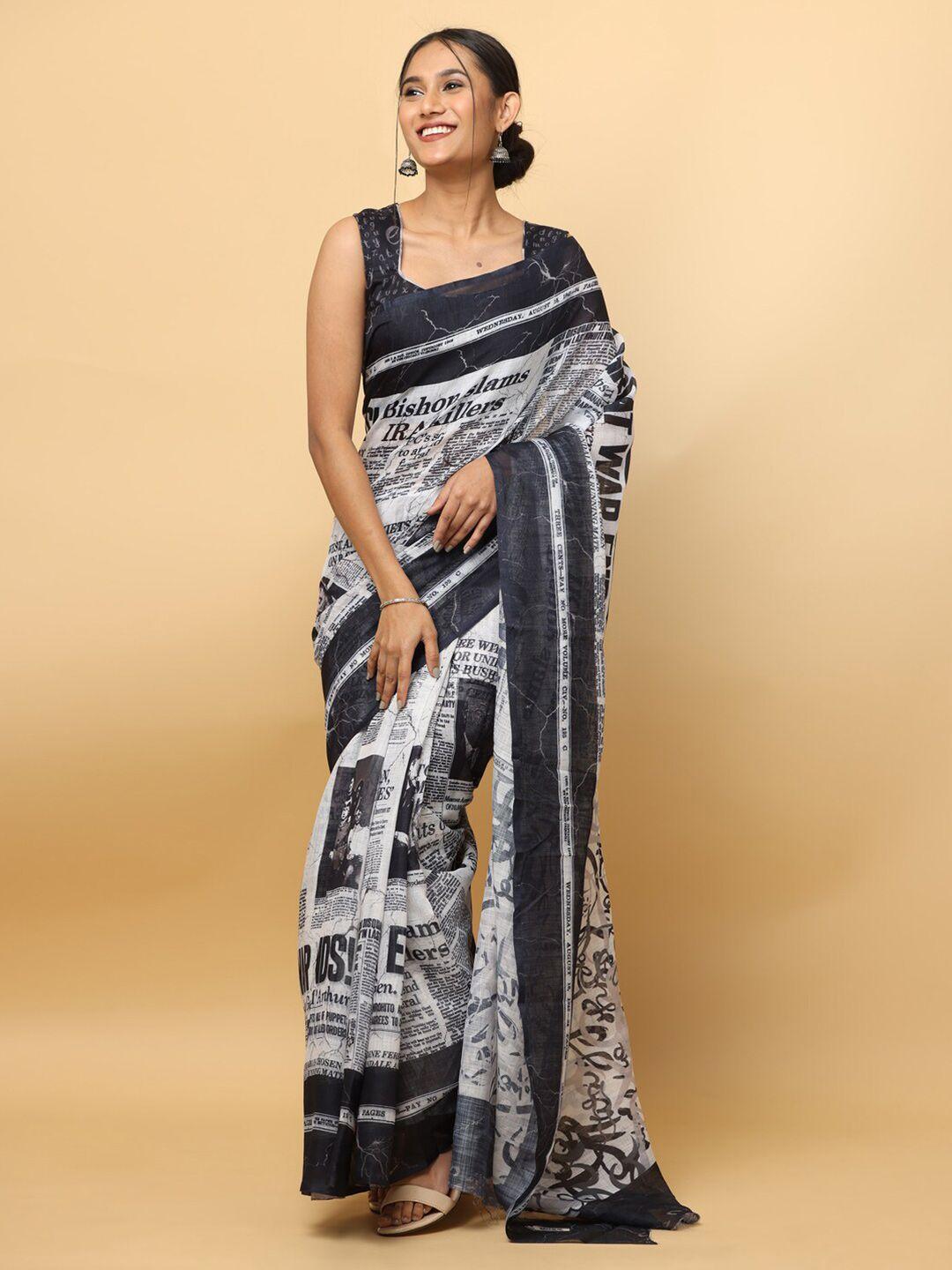 vastranand abstract printed linen blend saree