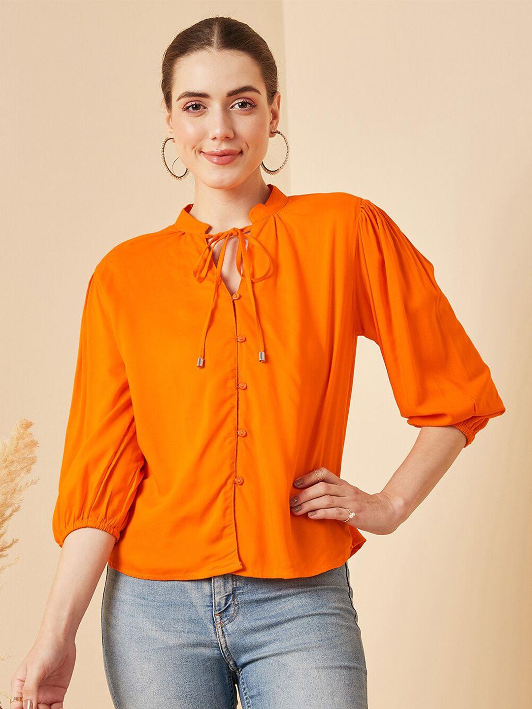 carlton london tie-up neck puff sleeve shirt style top