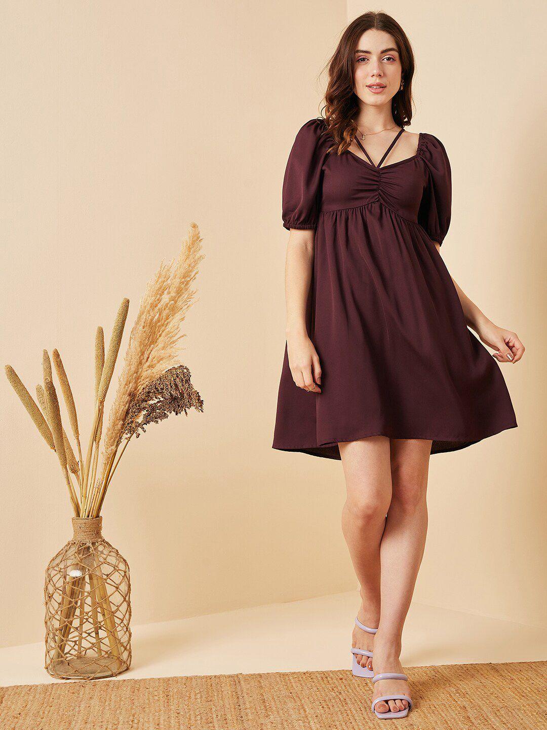 carlton london v-neck puff sleeve fit & flare dress