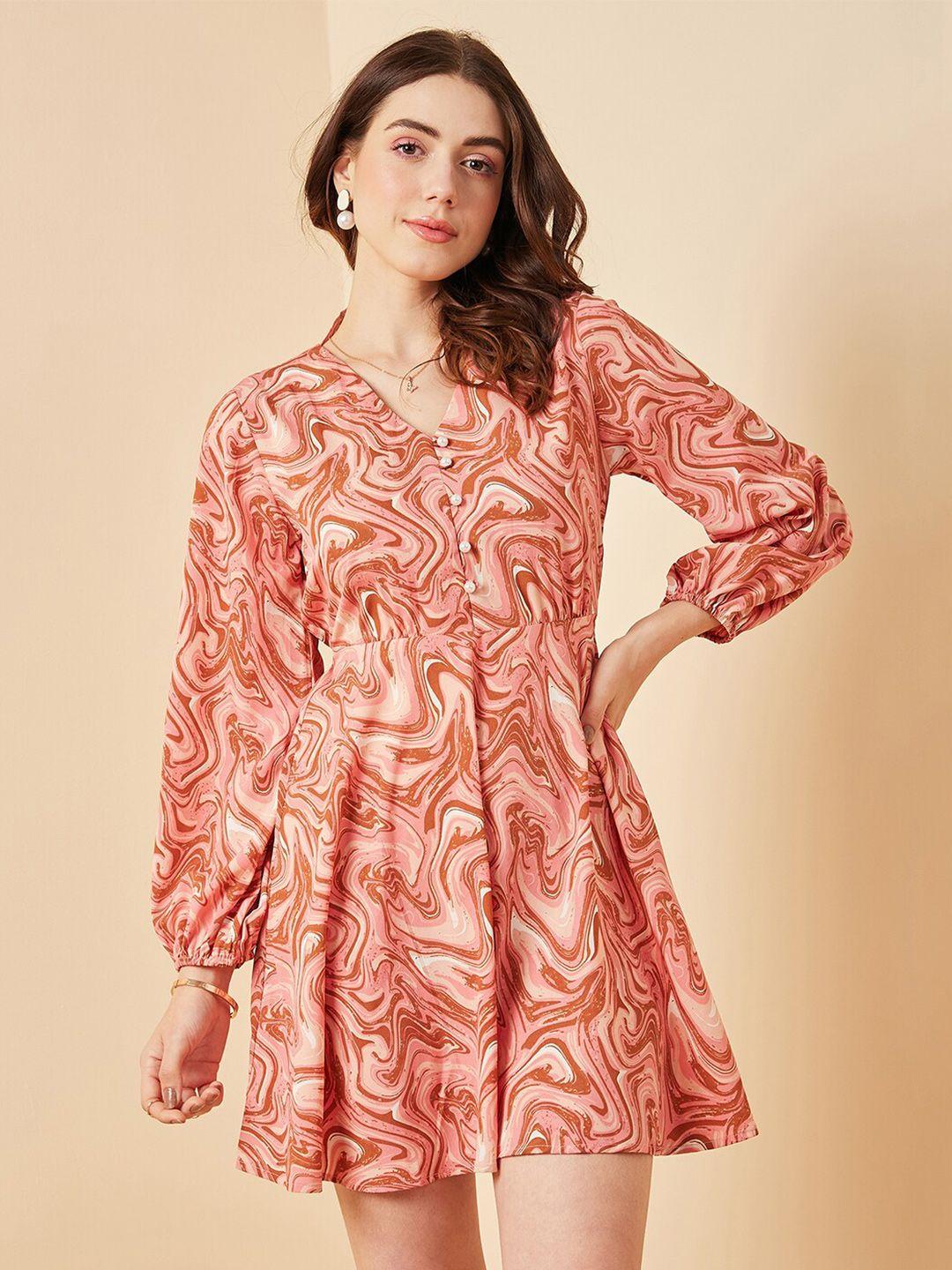 marie claire printed v-neck cuffed sleeves fit & flare dress