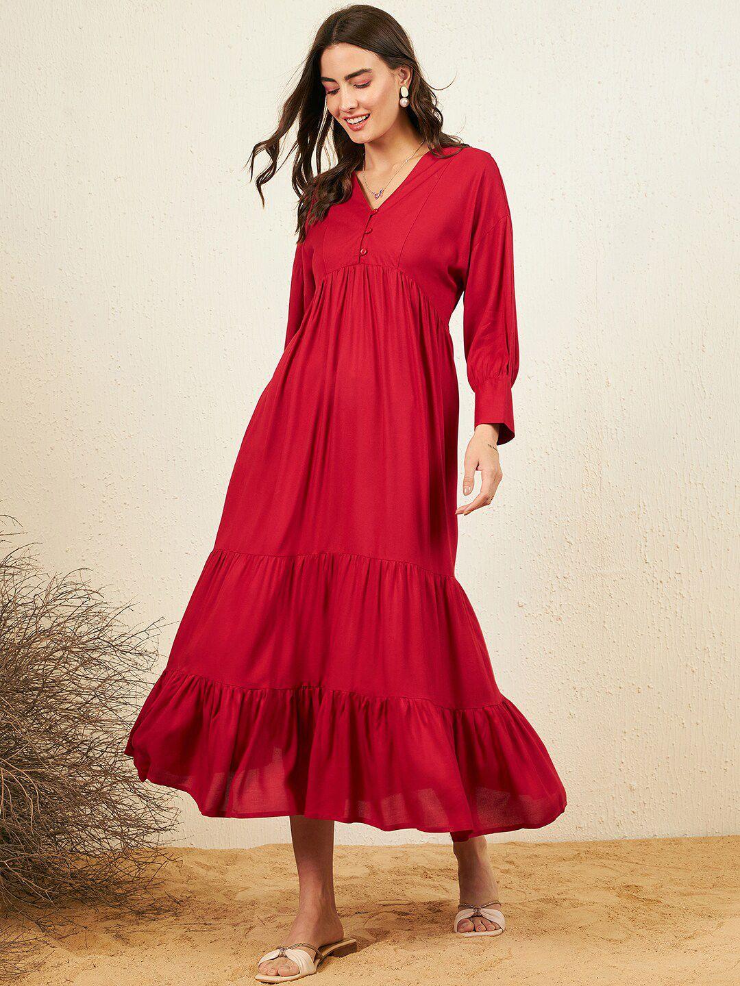 carlton london cuffed sleeves tiered midi dress