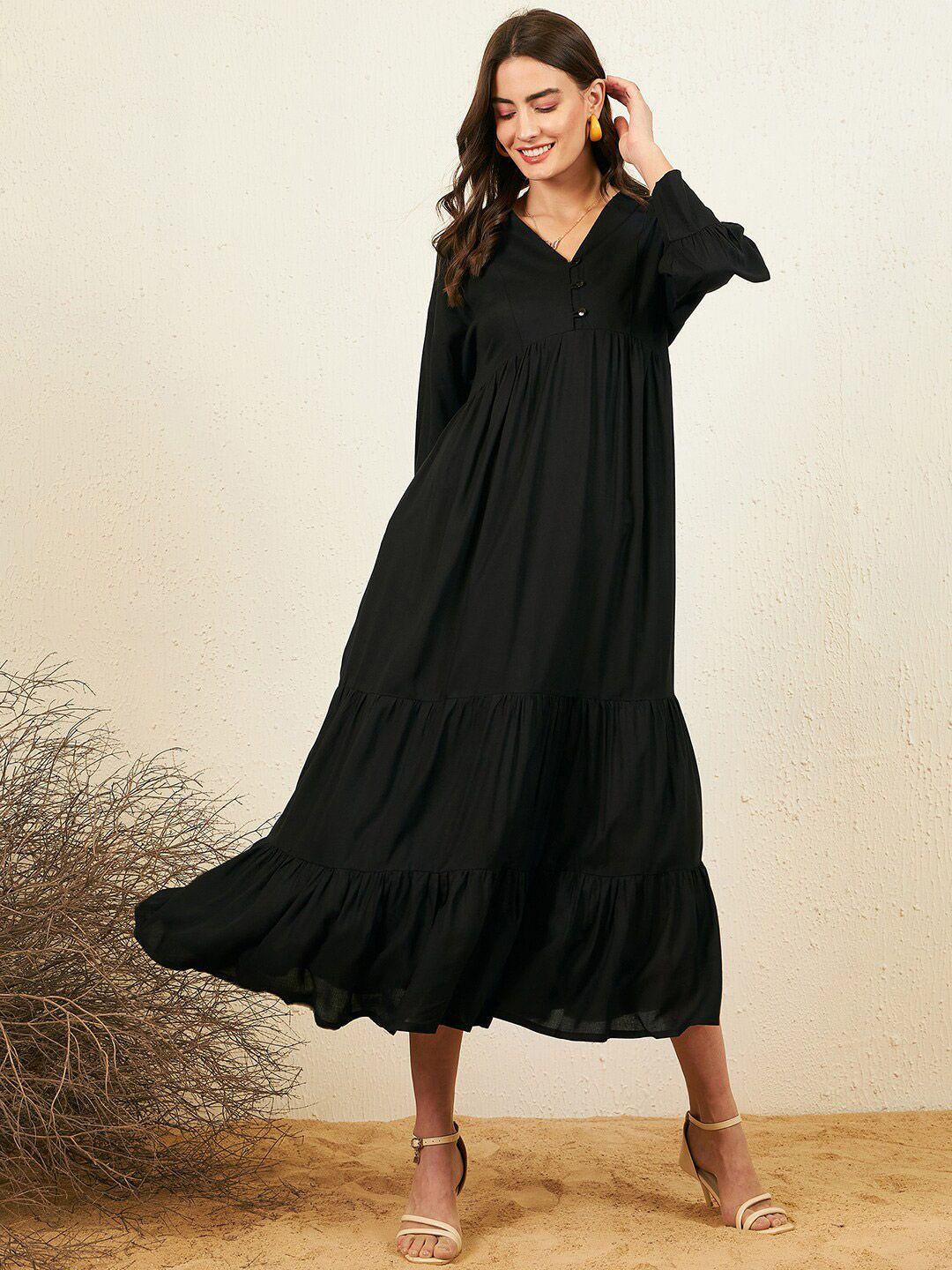 carlton london v-neck cuffed sleeve gathered & tiered a-line dress