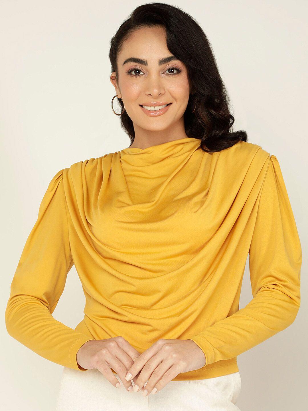 mast & harbour yellow cowl neck puff sleeves top