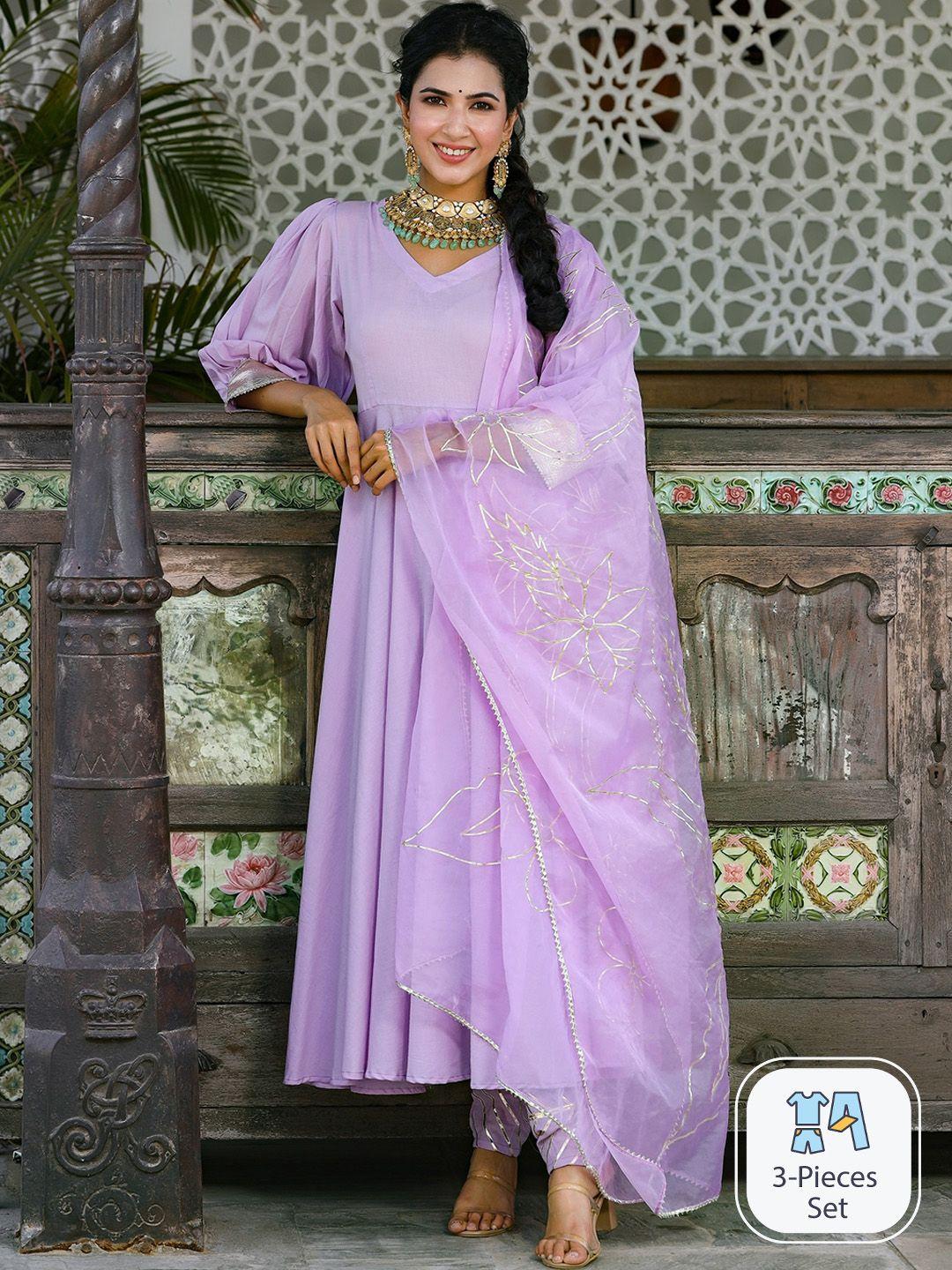 pinkville jaipur anarkali gotta patti pure cotton kurta with churidar & with dupatta