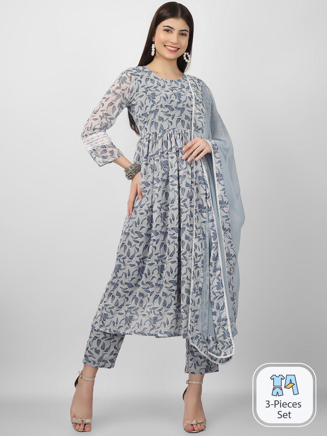 celebravo floral printed georgette anarkali kurta with trousers & dupatta