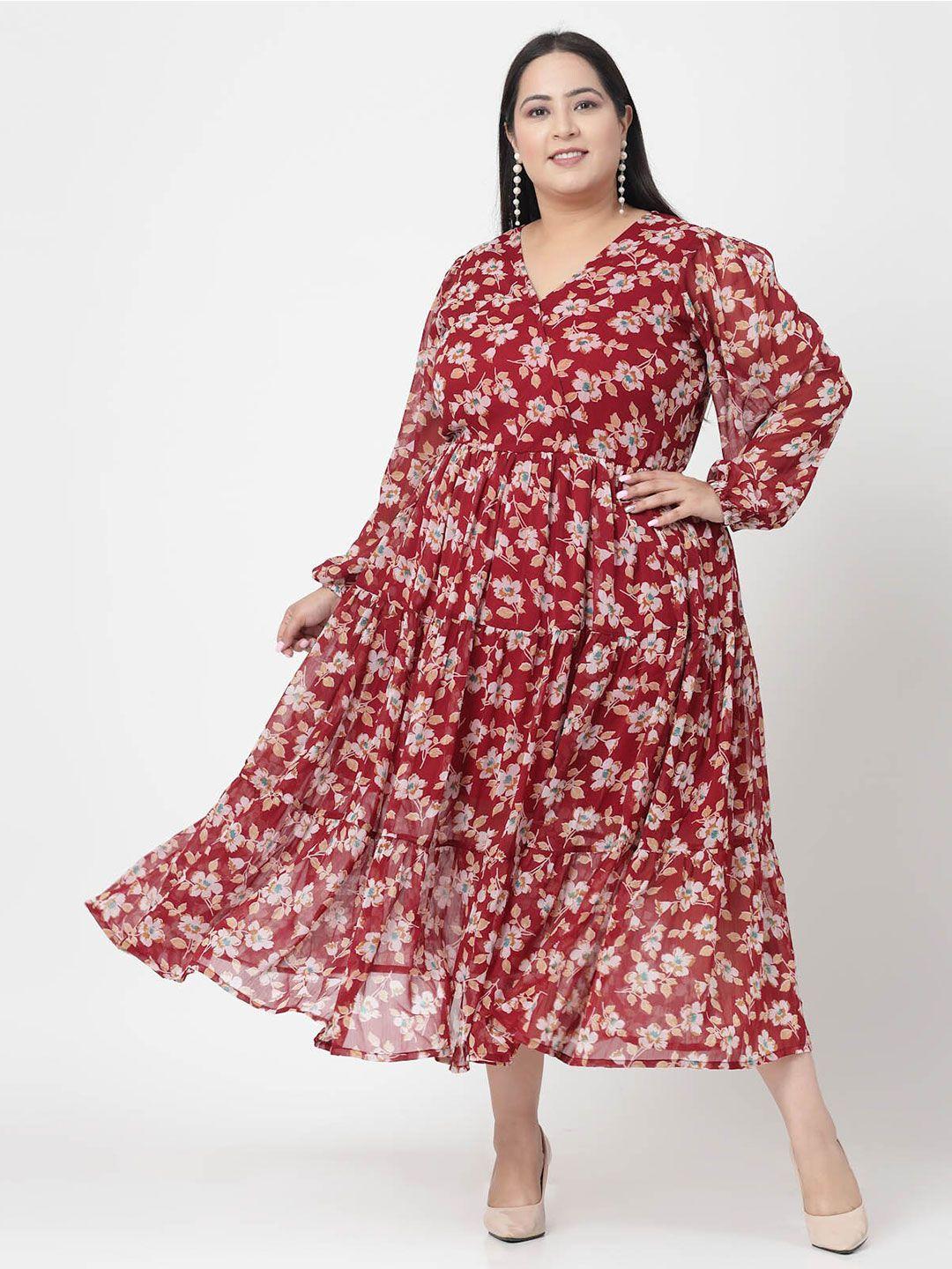 pluss plus size floral printed fit & flare midi dress