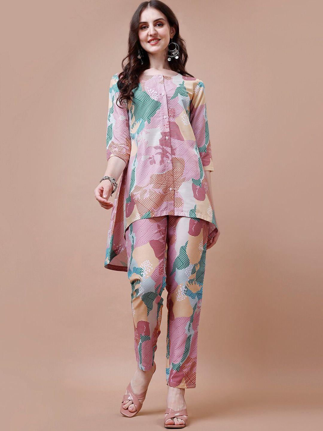 kalini round neck abstract printed tunic trousers co-ords