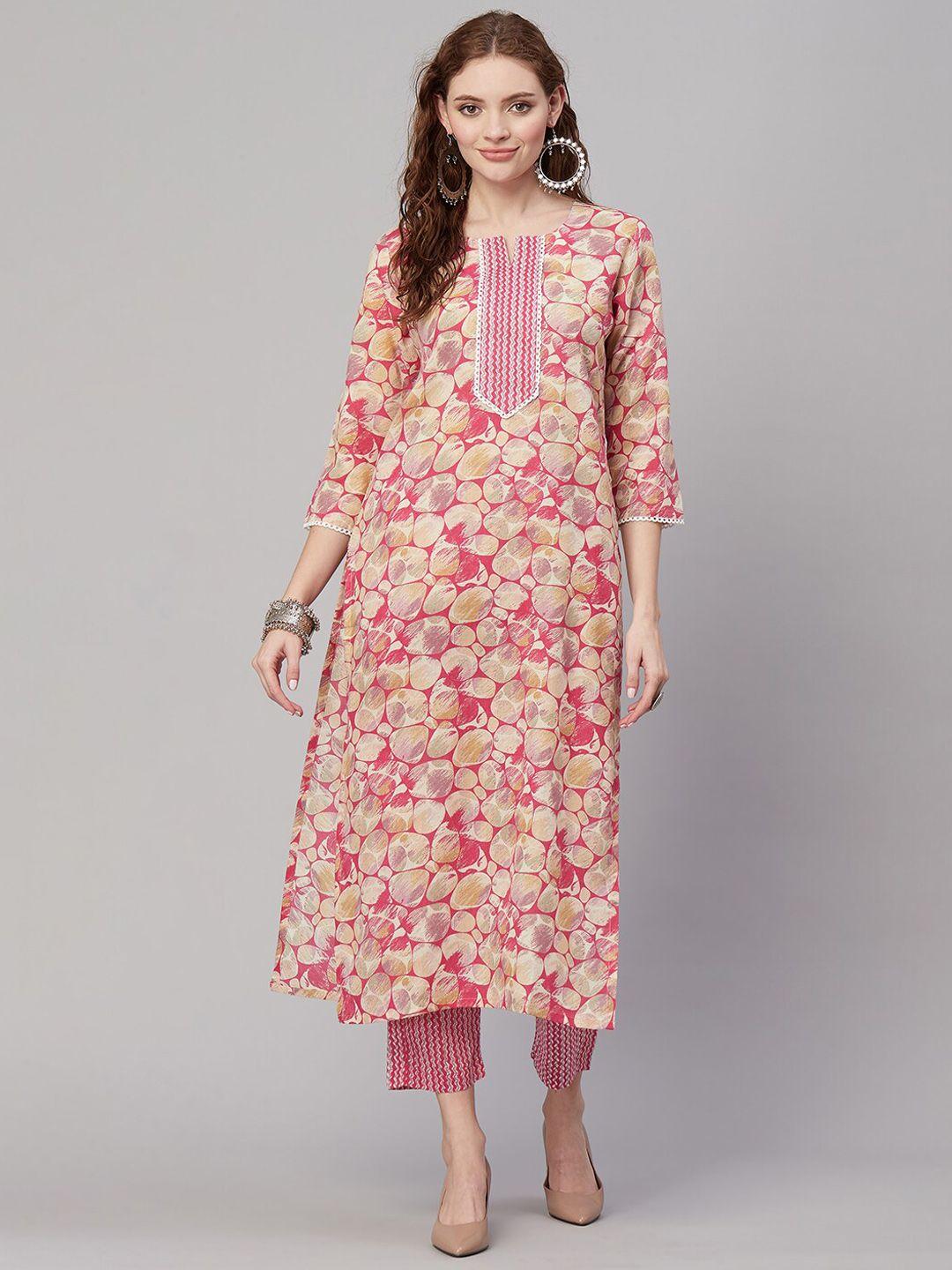 kalini round neck abstract printed regular kurta with trousers