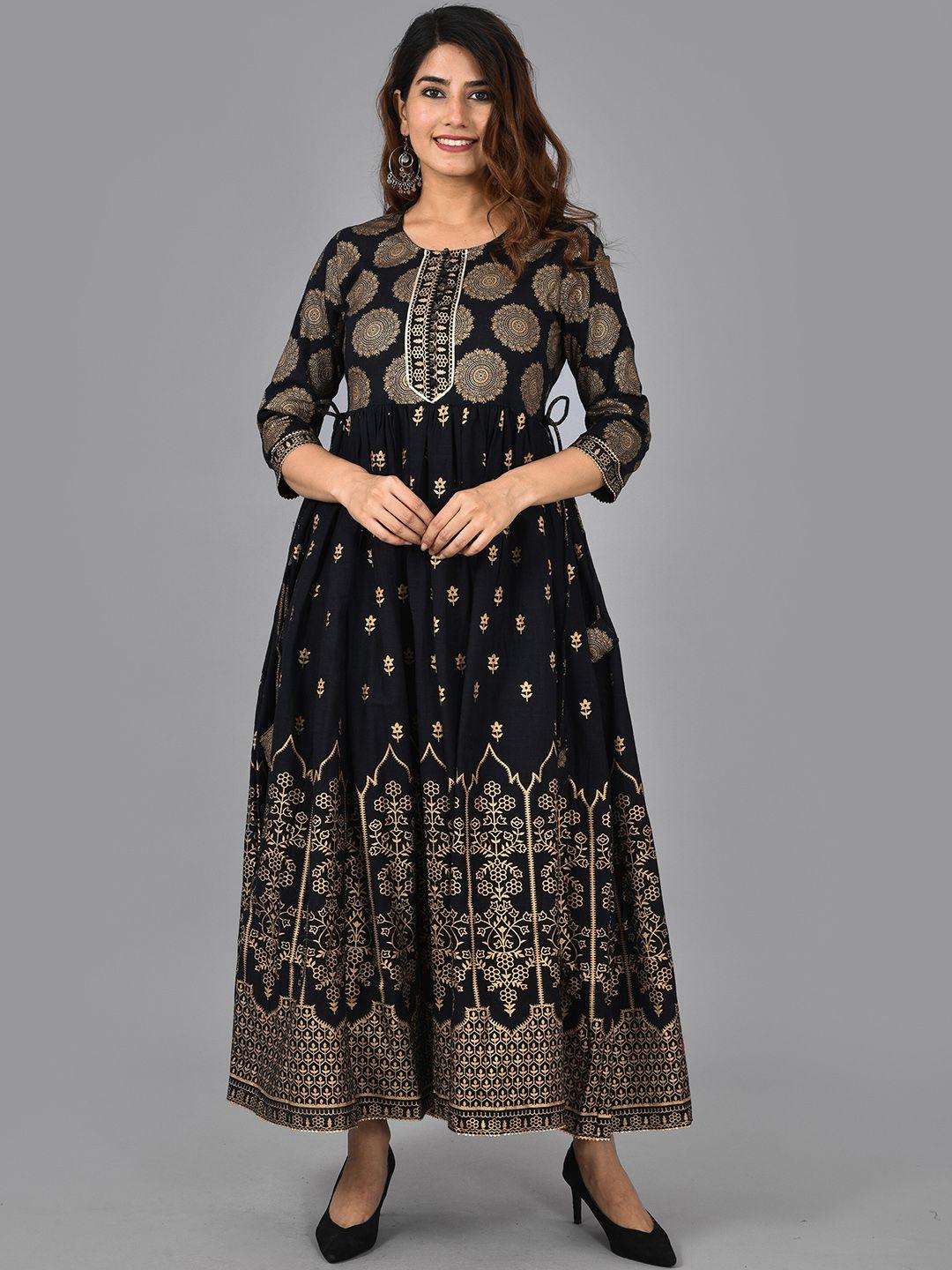 aayumi ethnic motifs printed gathered or pleated detail fit and flare ethnic dress