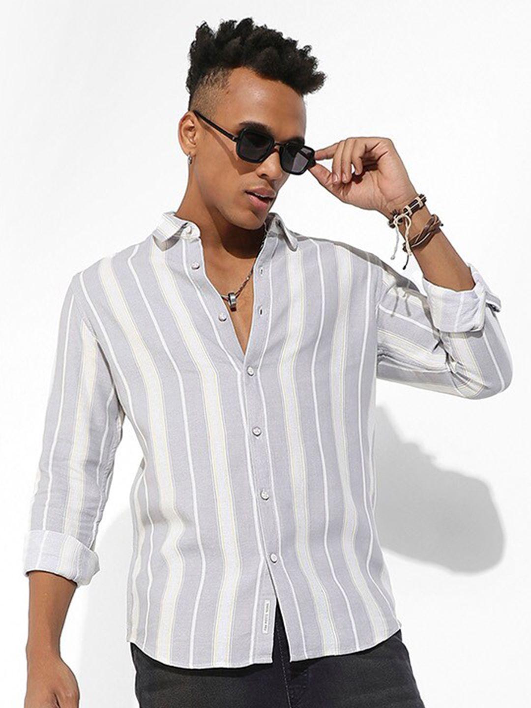 campus sutra striped classic regular fit opaque cotton casual shirt