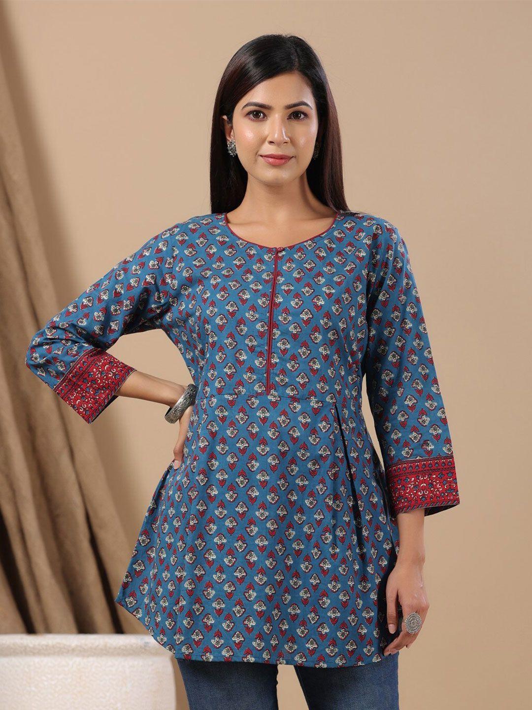 anubhutee floral printed pure cotton pleated kurti