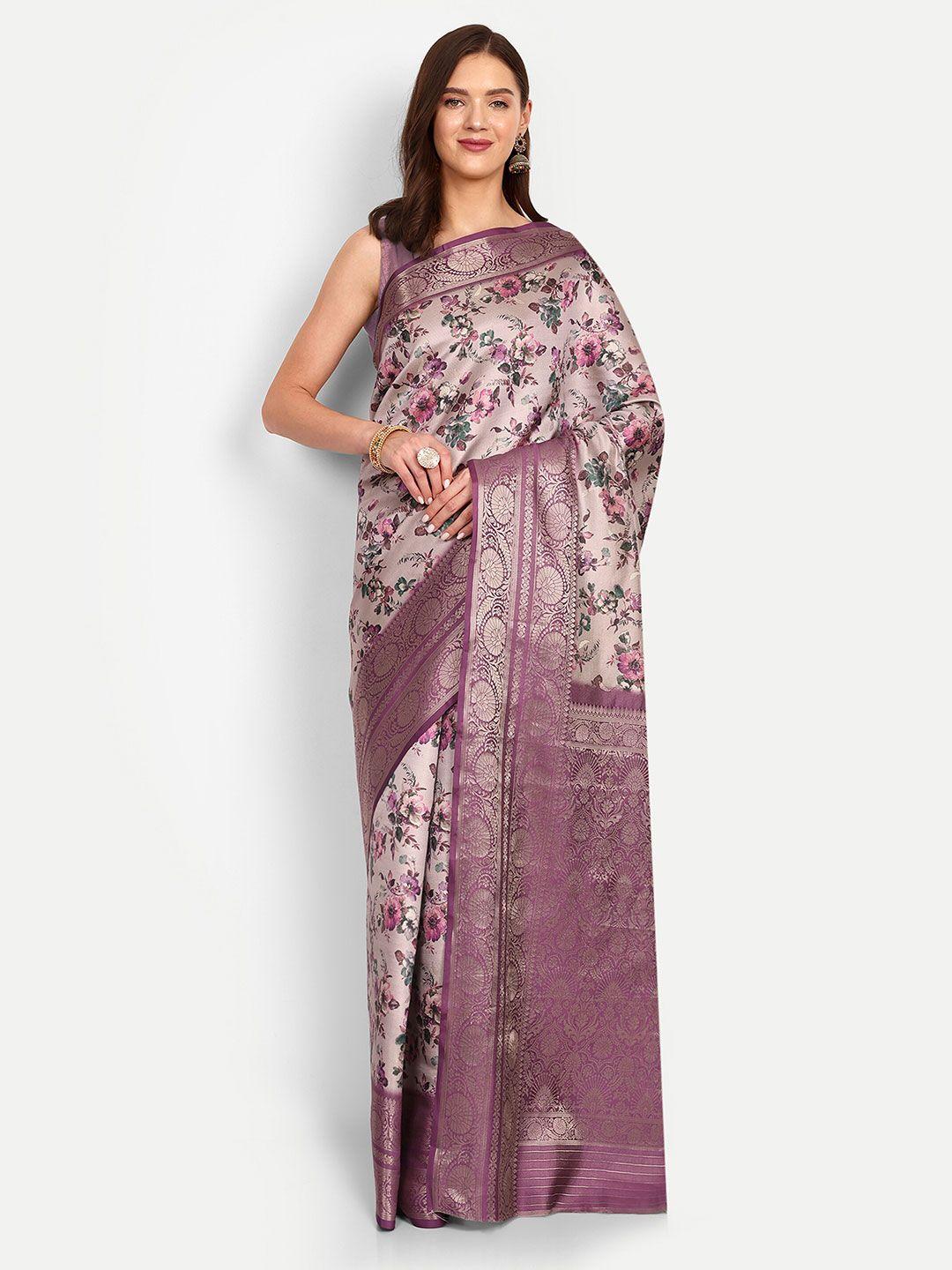 drapemall floral printed zari saree