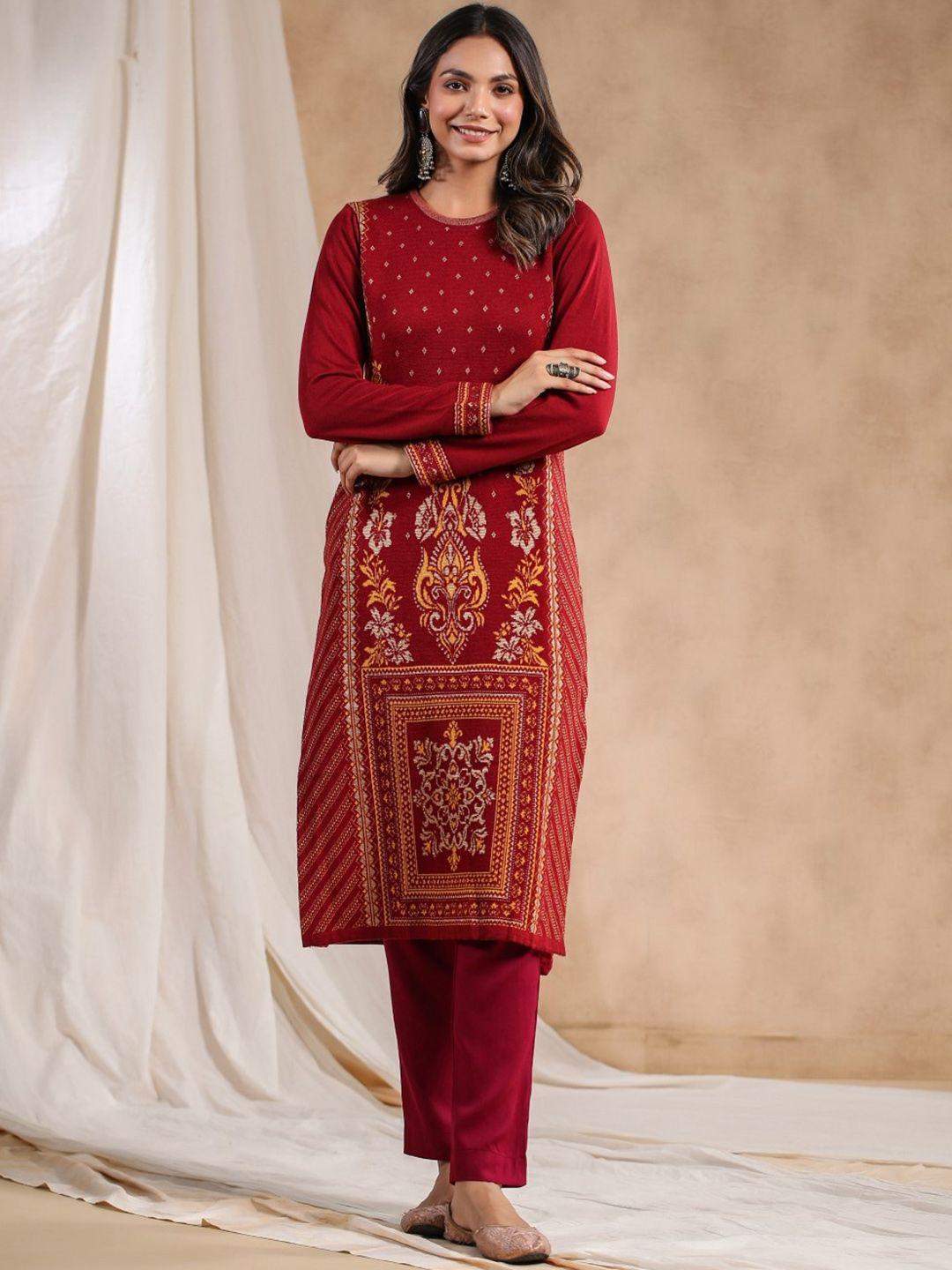 ishin ethnic motifs woven design straight jacquard kurta