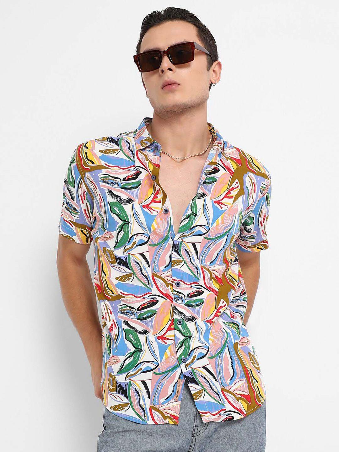 campus sutra classic abstract printed spread collar casual shirt