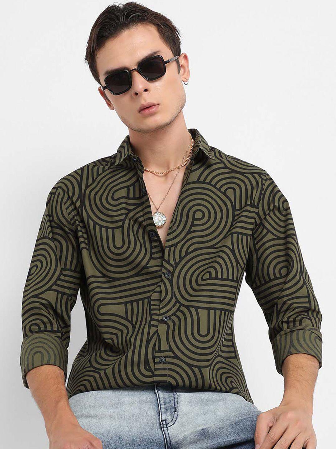 campus sutra abstract printed classic regular fit cotton casual shirt