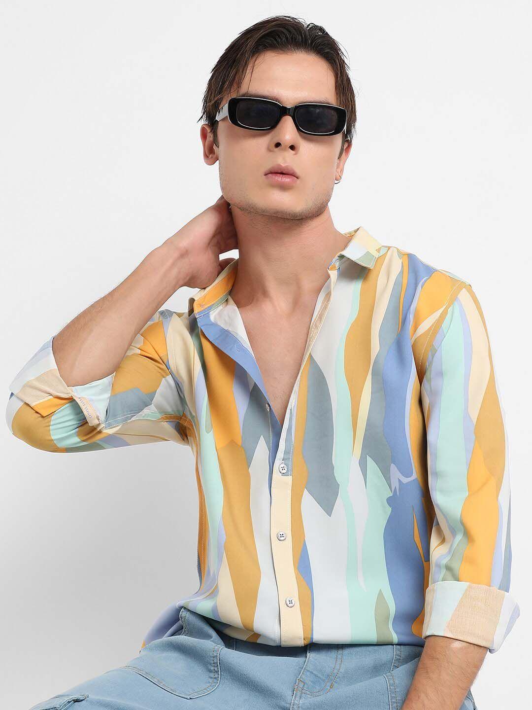 campus sutra abstract printed classic regular fit casual shirt