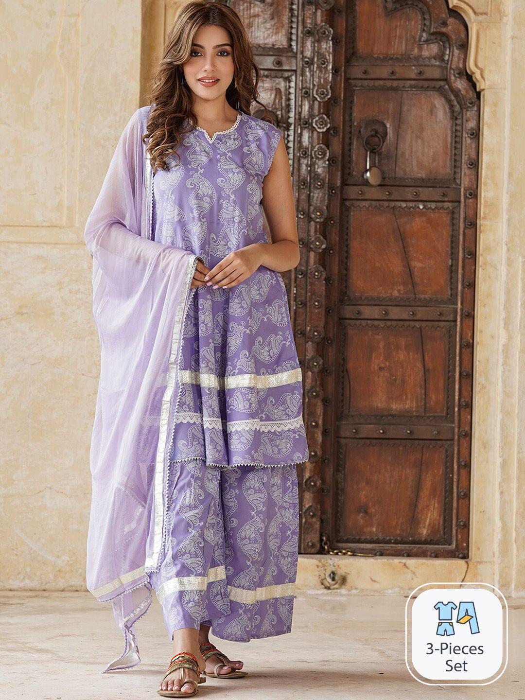 kalini ethnic motifs printed gotta patti kurta with sharara & dupatta