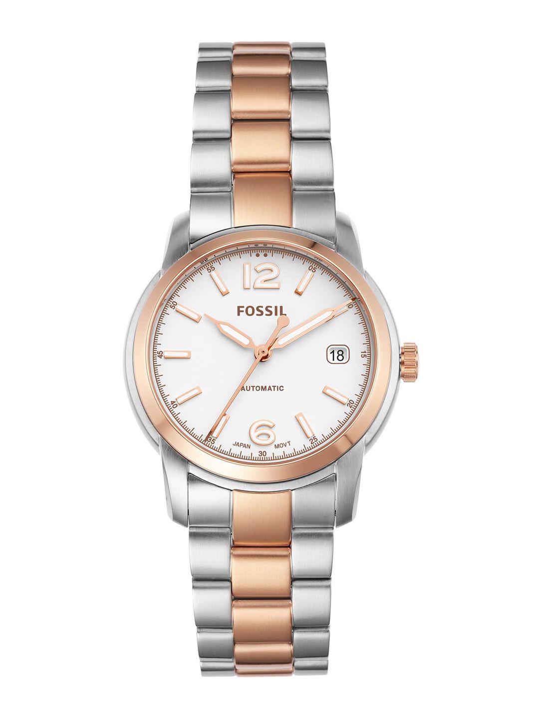 fossil women embellished stainless steel bracelet style analogue automatic watch me3227