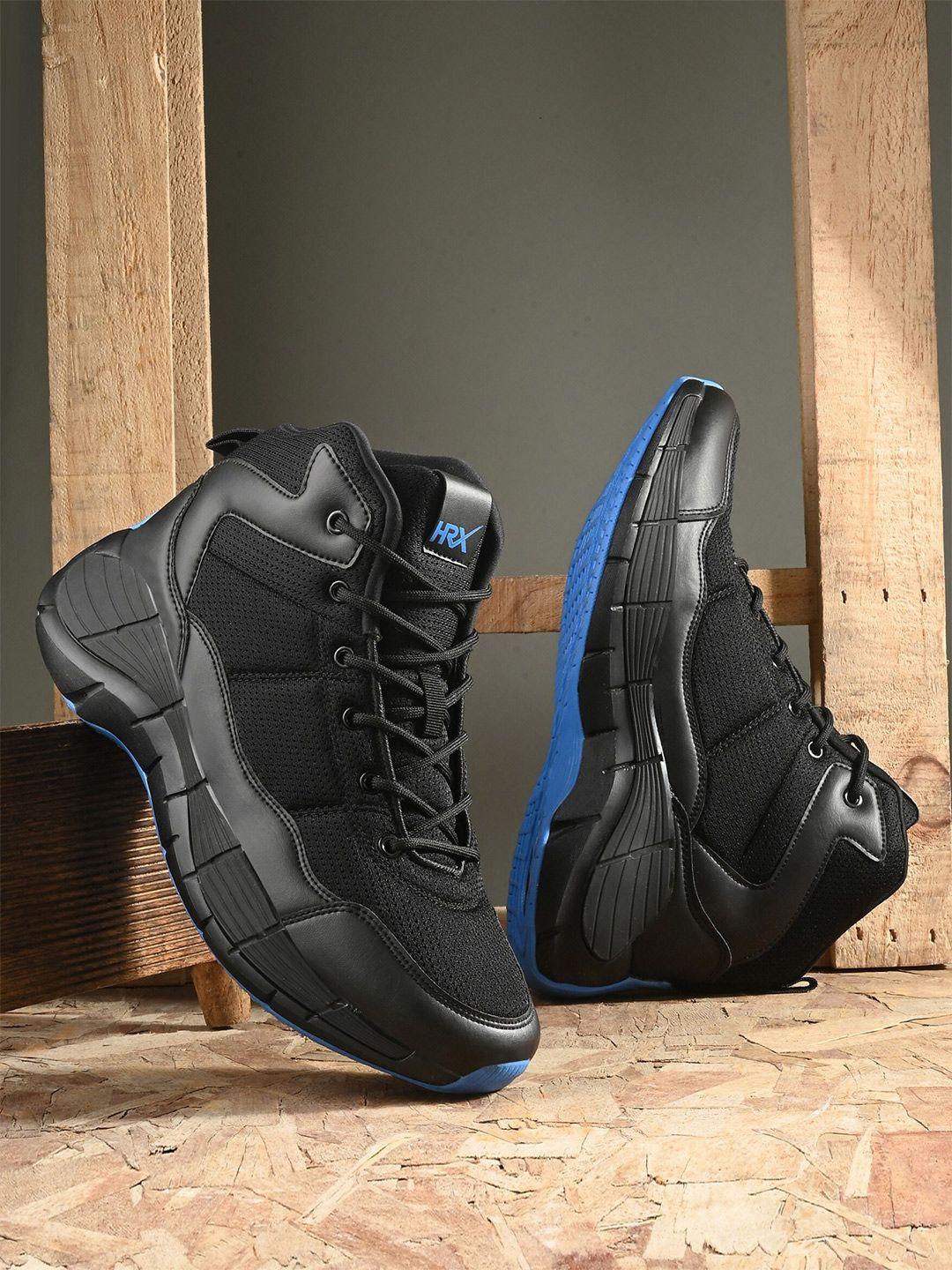 hrx by hrithik roshan men black & blue mid top mesh basketball shoes