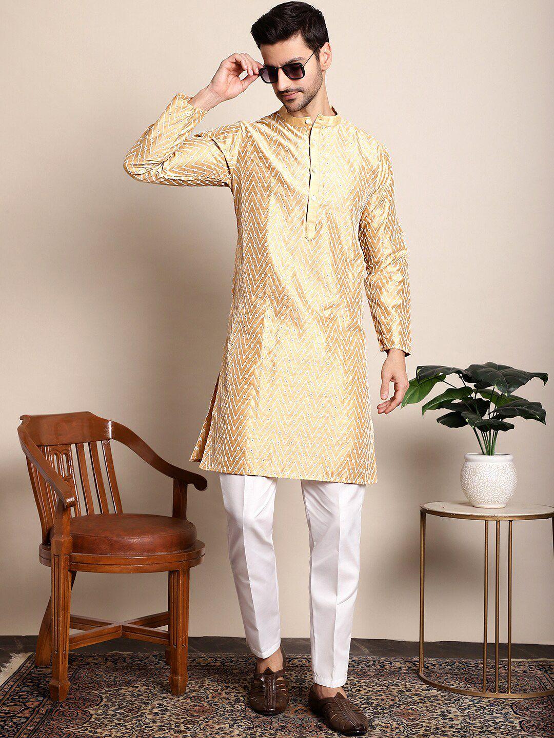 anouk geometric embroidered band collar silk cotton kurta