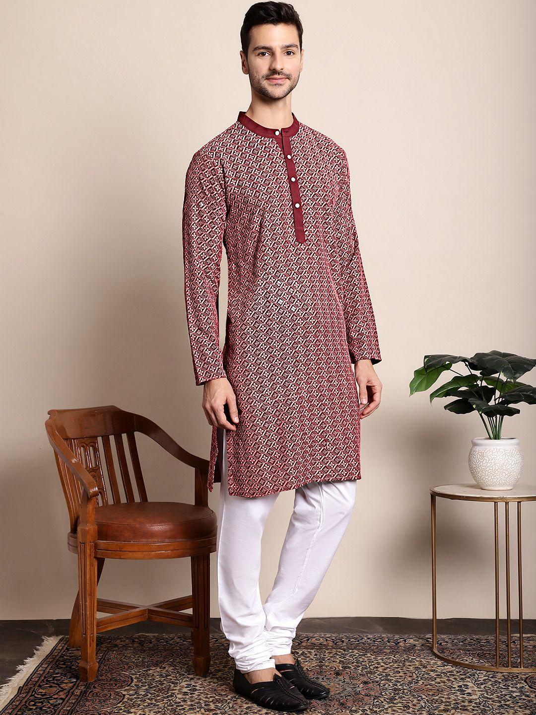 anouk embroidered band collar kurta