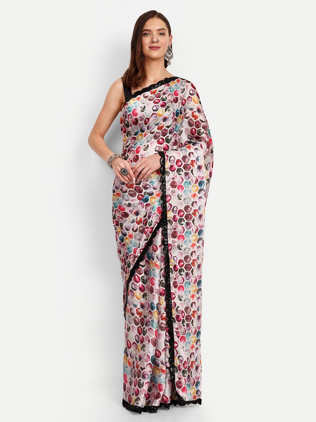 drapemall geometric printed satin saree