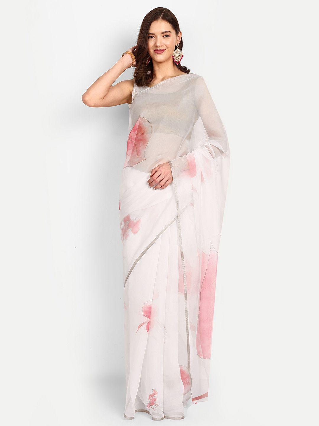 drapemall floral printed organza saree