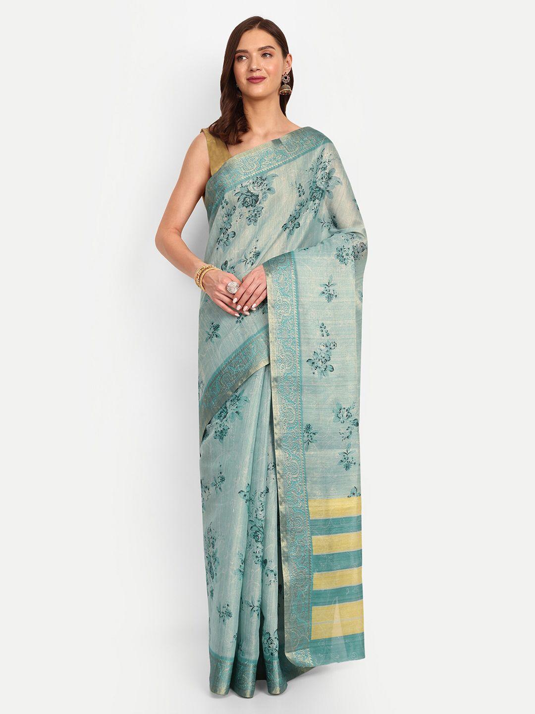 drapemall floral printed zari tissue saree