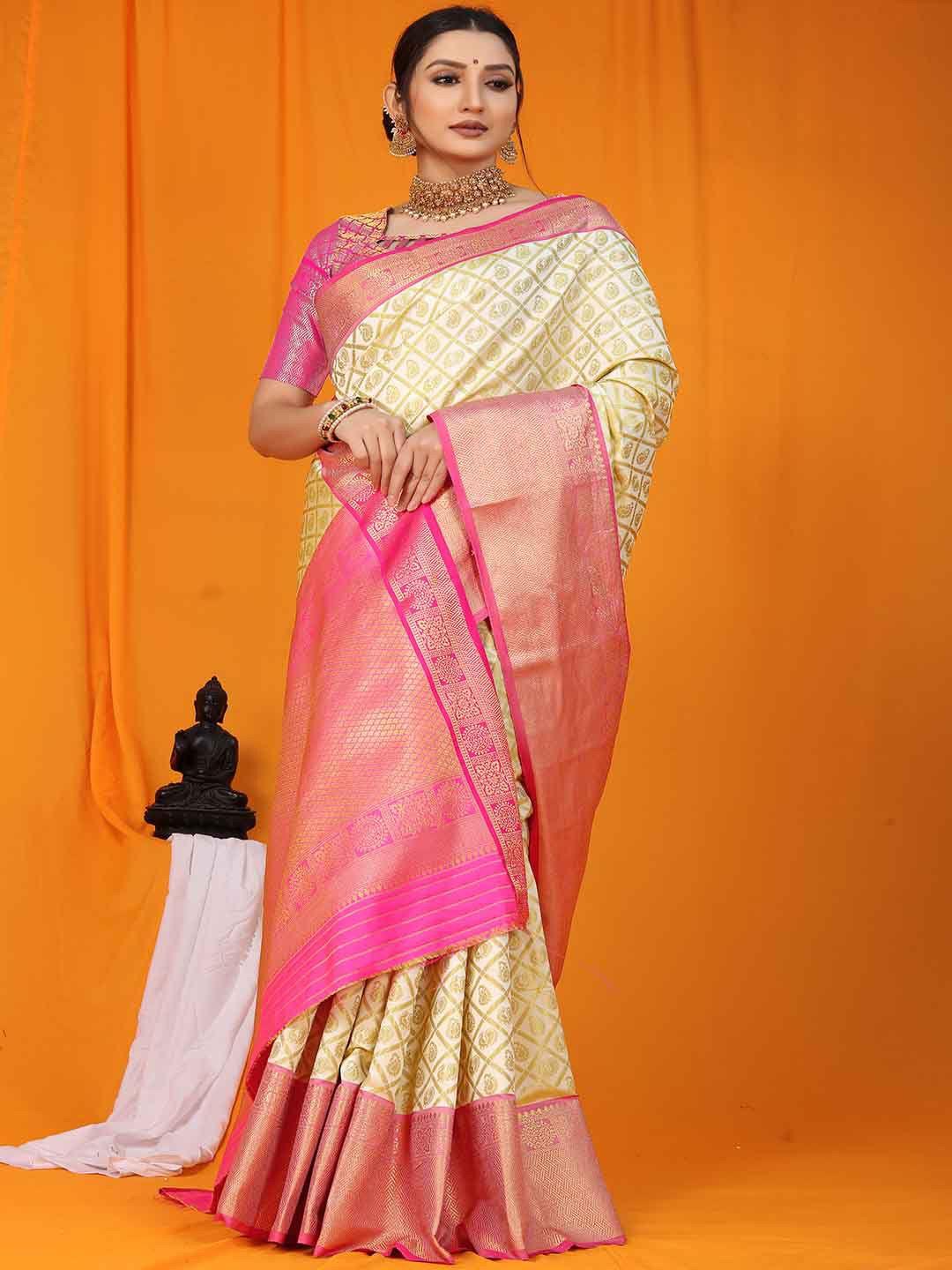 mitera ethnic motifs woven design zari saree