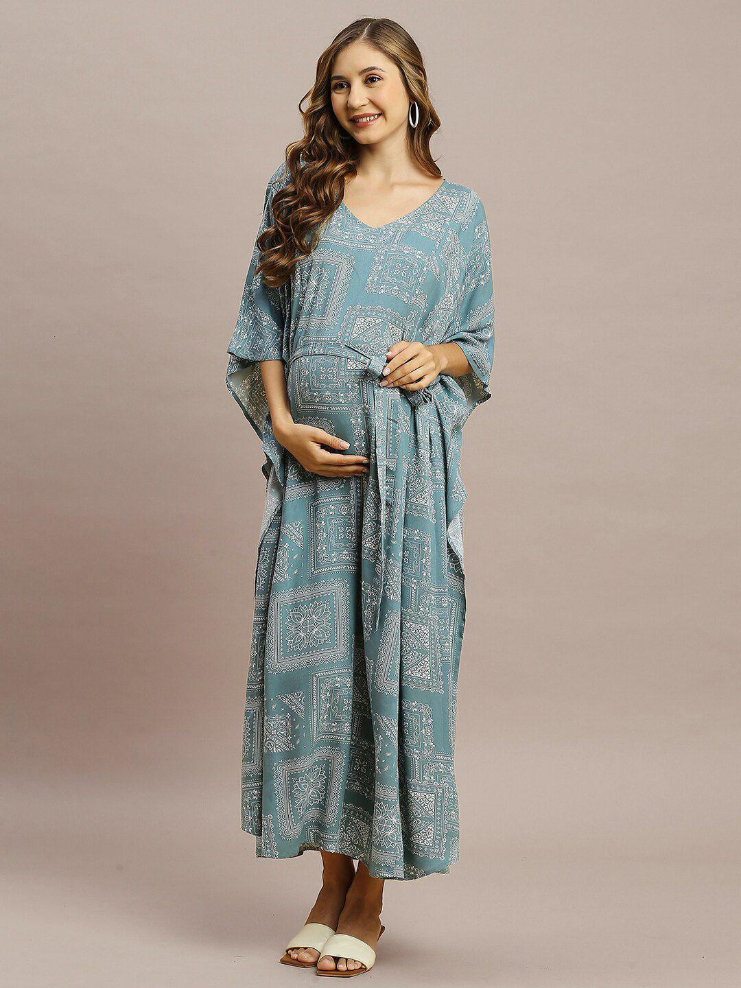 momtobe ethnic printed v-neck maternity kaftan nightdress