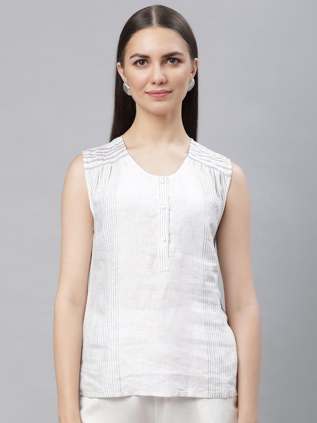 linen club woman vertical striped linen top