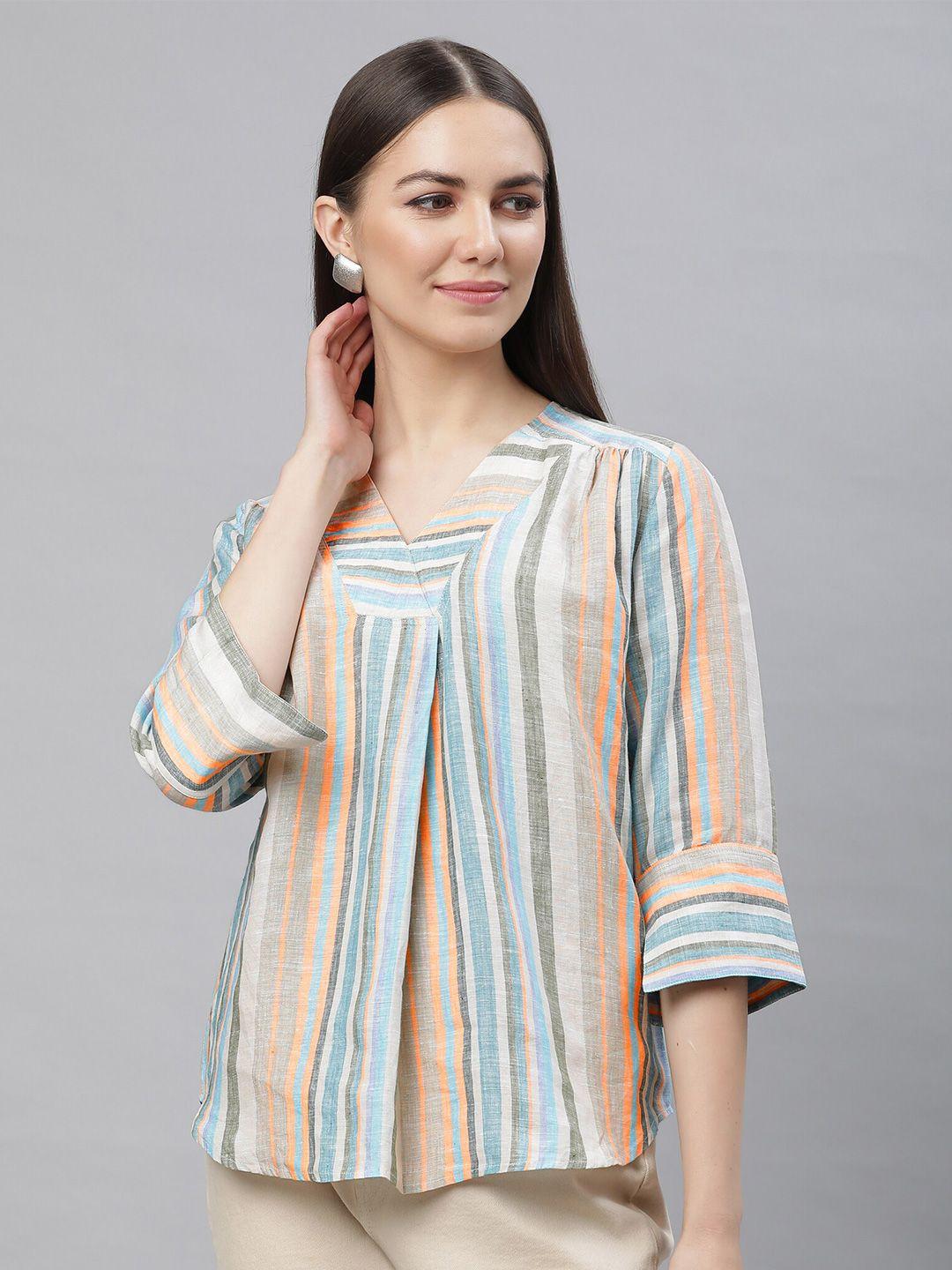 linen club v-neck striped pure linen top