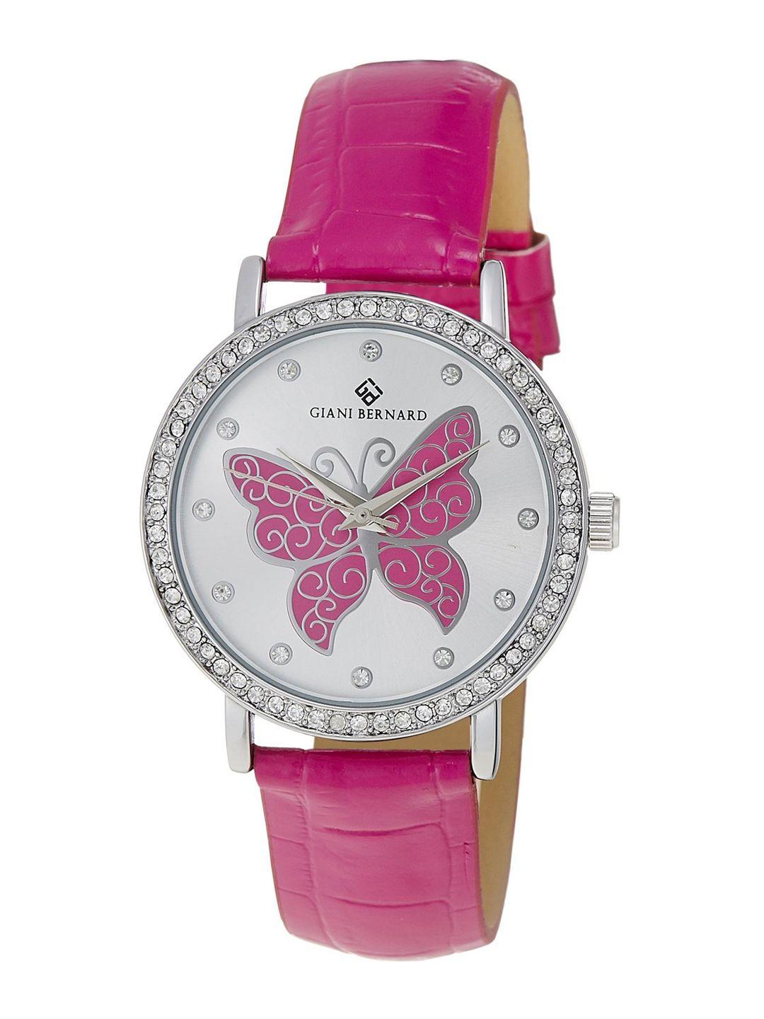 giani bernard women embellished dial & leather textured straps analogue watch gbl-04a