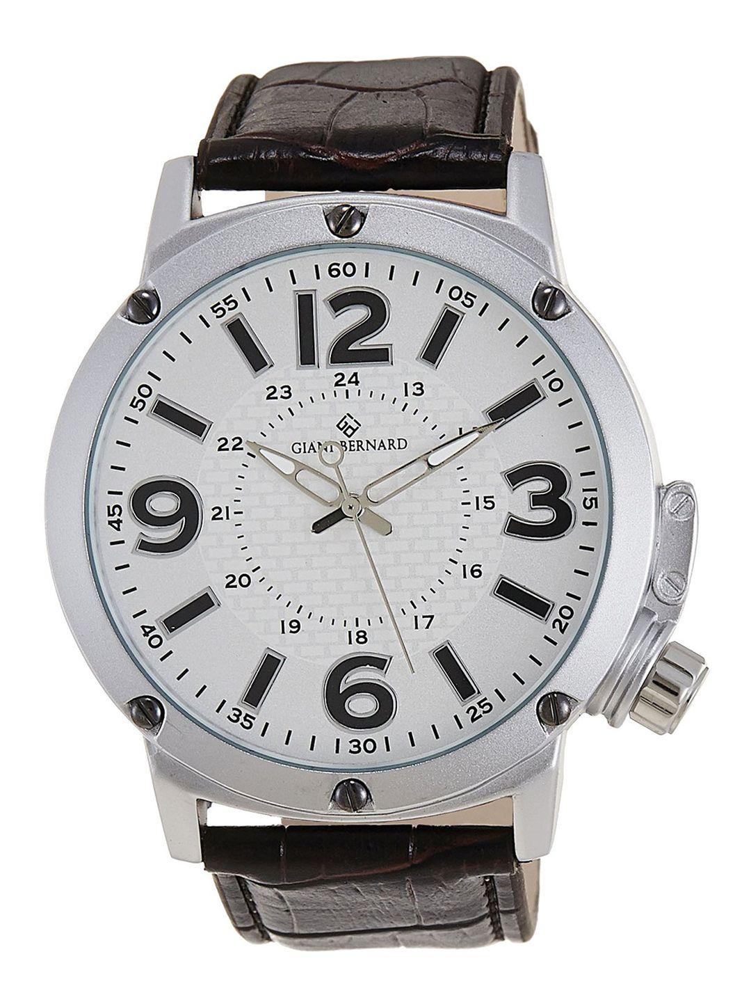 giani bernard men embellished dial & leather textured straps analogue watch gb-105c