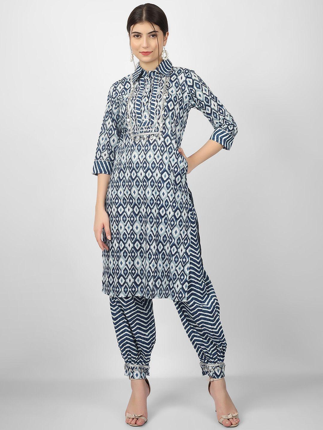 celebravo ethnic motifs printed pure cotton kurta with salwar