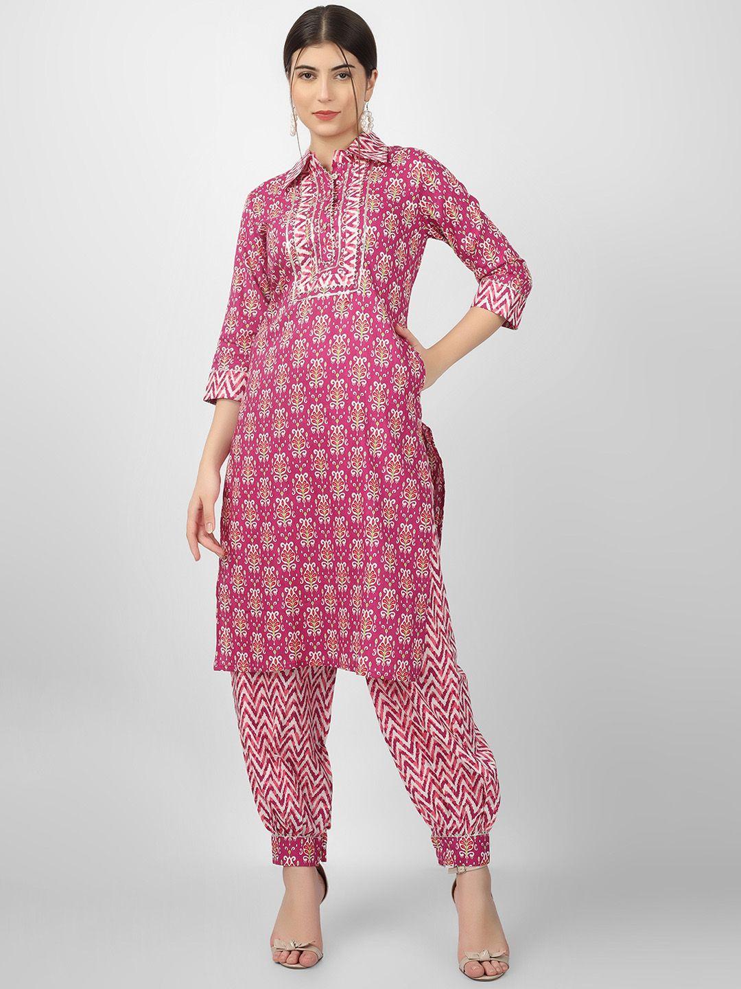 celebravo ethnic motifs printed pure cotton kurta with salwar