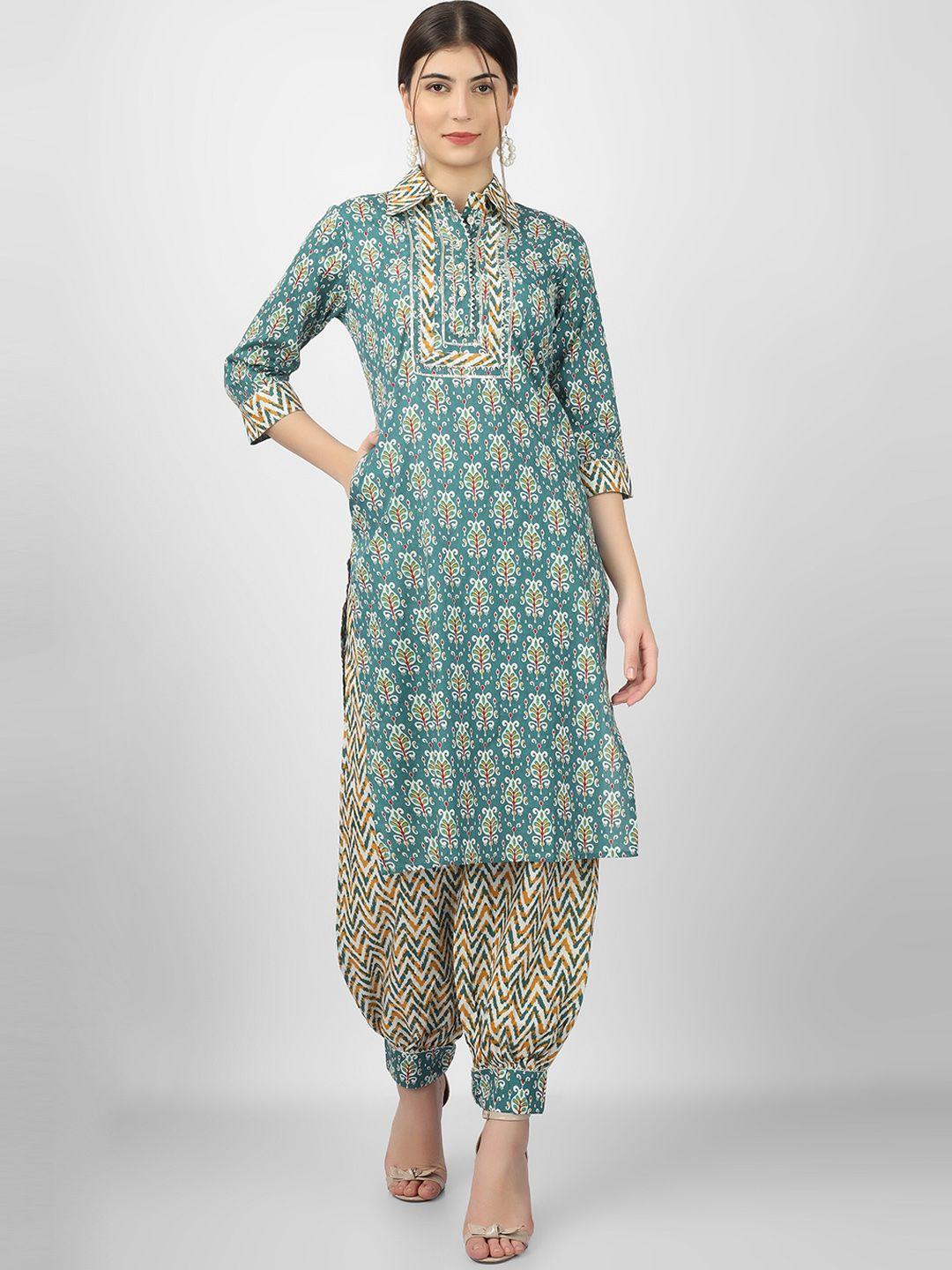 celebravo ethnic motifs printed pure cotton kurta with salwar