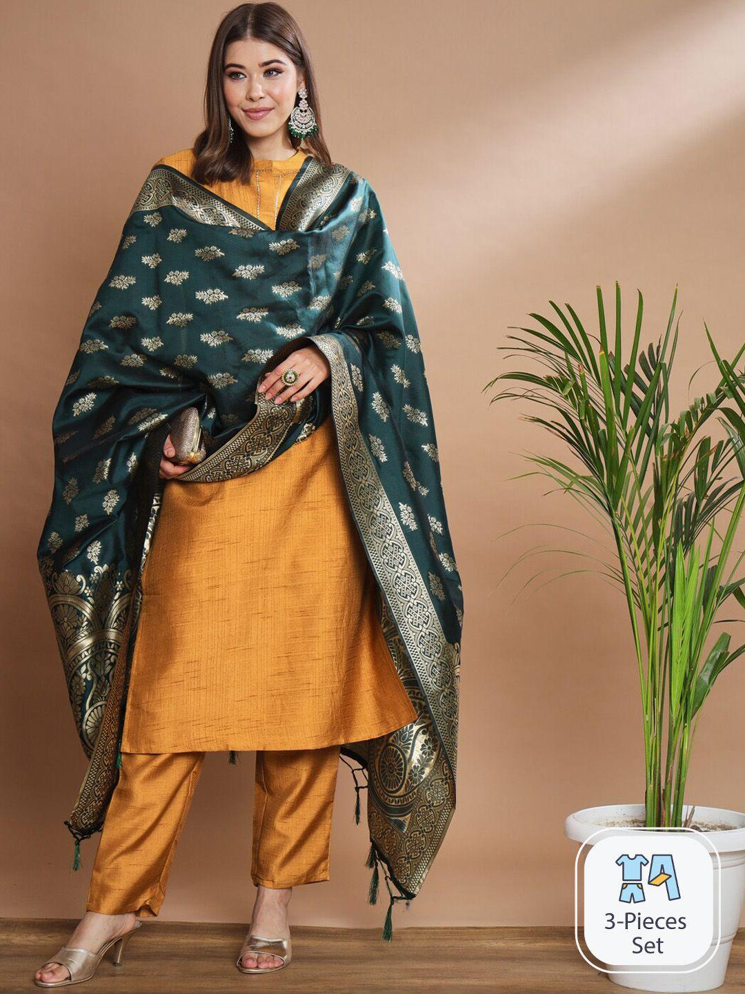 pptoss printed regular kurta with trousers & with dupatta